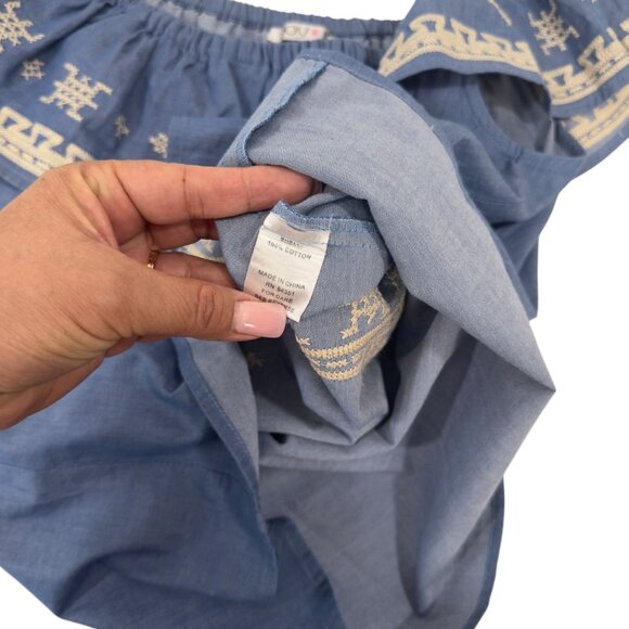 Joy Joy Womens Off-Shoulder Embroidered Chambray Blue Top Size Large 100% Cotton - Picture 5 of 10